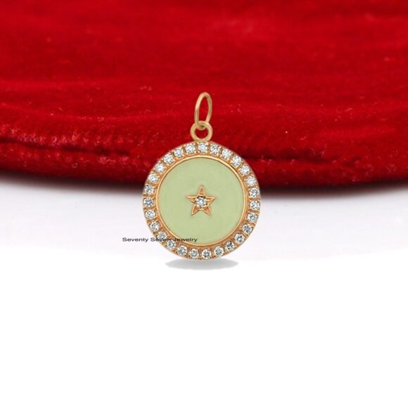 925 Silver Diamond Star Pendant, Round Enamel Star Pendant - Image 3