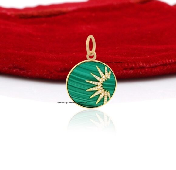 925 Silver Malachite Star Disc Pendant, Half Star Pendant