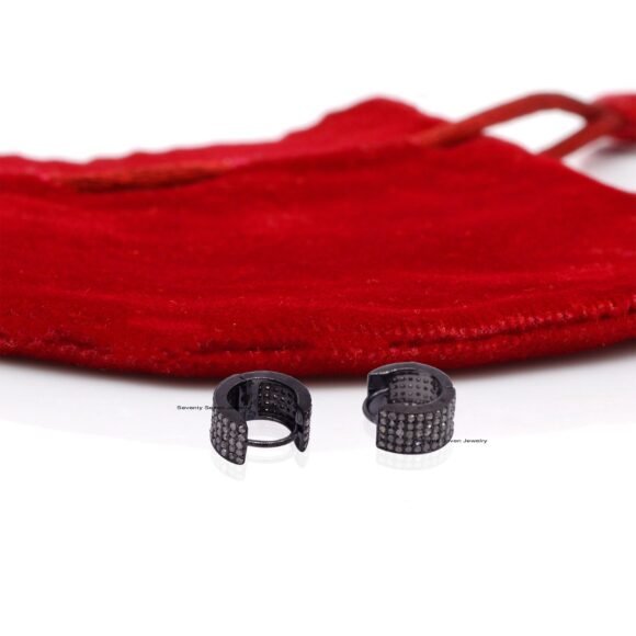 Diamond Huggies Earrings,  925 Silver Round Hoops - Image 3