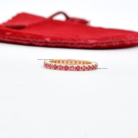Genuine Ruby Eternity Ring, Ruby Band Ring, Gemstone Band Ring Jewelry - Image 4