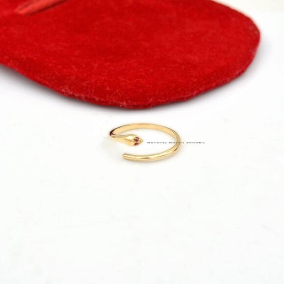 14K Solid Gold Diamond Snake Ring, Diamond Snake Ring Gold