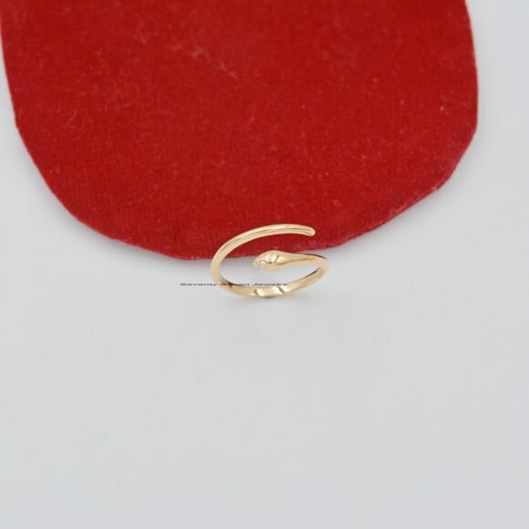 9k Gold Emerald Snake Ring, Diamond Snake Ring, Snake Cuff Ring - Image 3