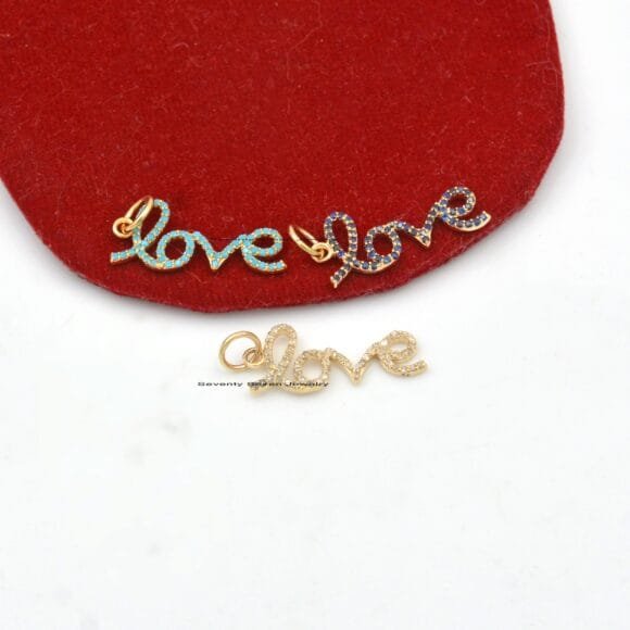 9K Gold Diamond Love Pendant, Love Diamond Pendant, Love Initial Pendant - Image 5