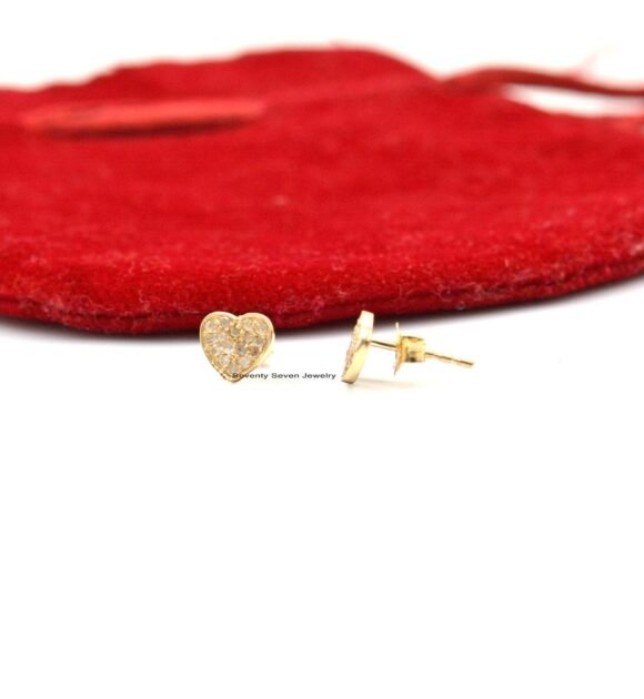 Solid 14K Gold Diamond Heart Studs, Minimalist Gemstone Heart Studs