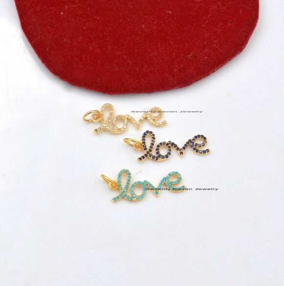 14K Gold Diamond Love Pendant, Cursive Love Pendant