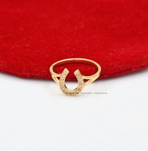 Horseshoe Diamond Ring, 9K Gold Horseshoe Diamond Ring - Image 5