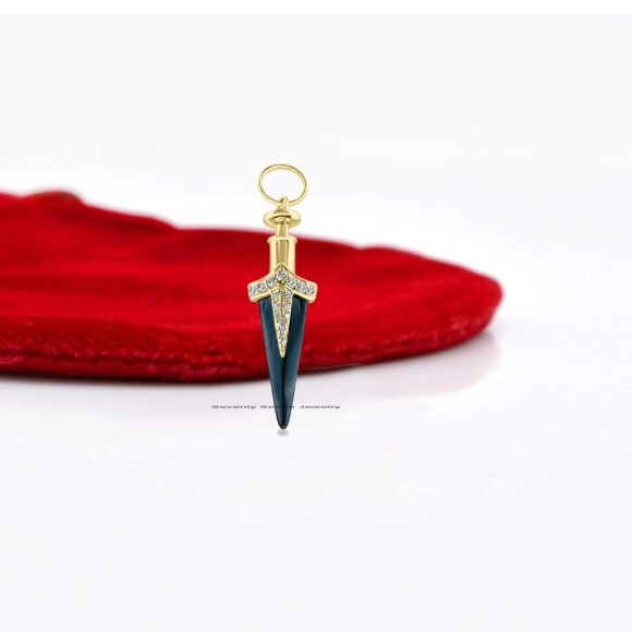 925 Silver Moissanite Dagger Pendant, Black Onyx Dagger Pendant