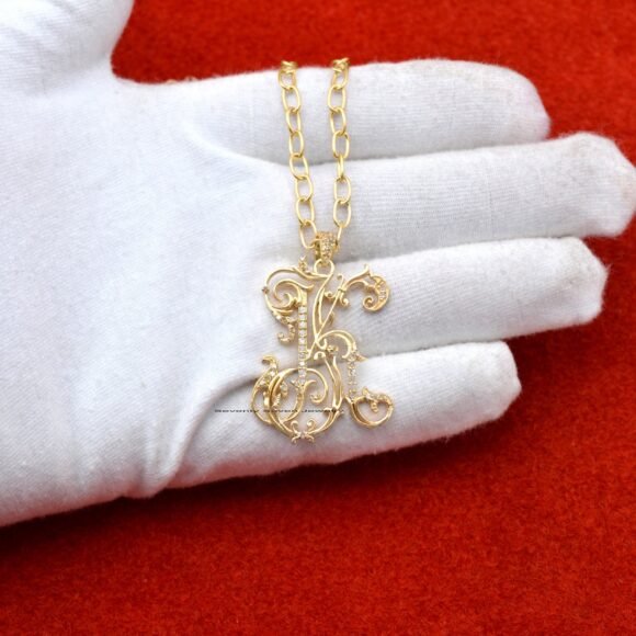 Gold Plated Diamond Monogram Pendant, 2 Letter Monogram - Image 6