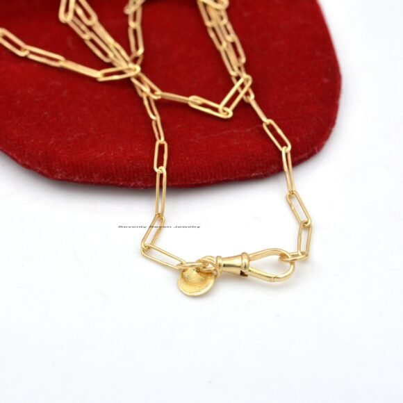 925 Silver Swivel Push lock Paperclip Chain Necklace, Paperclip Chain Necklace