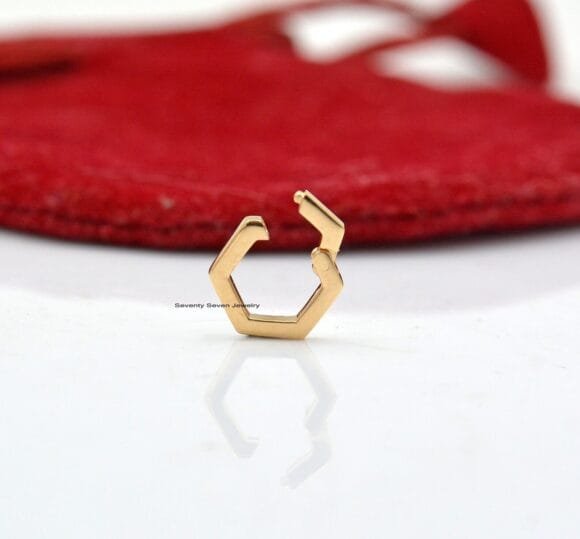 18K Gold Hexagon Charm Holder, 18k Gold Enhancer Lock - Image 3