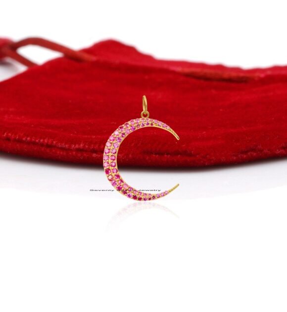 925 Silver Ruby Moon Pendant, Diamond Crescent Pendant - Image 4