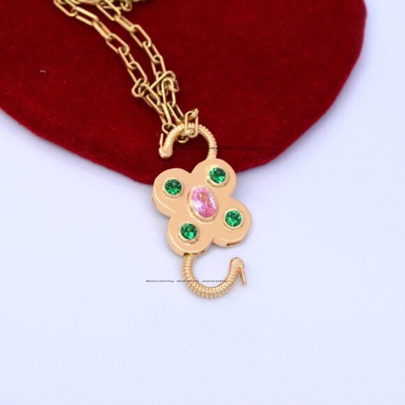 Gold Gemstone Floral Padlock, Solid Gold Floral Padlock - Image 4