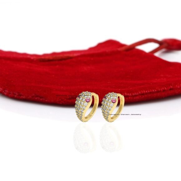 Diamond Snake Hoop Huggies, Gemstone Snake Huggies
