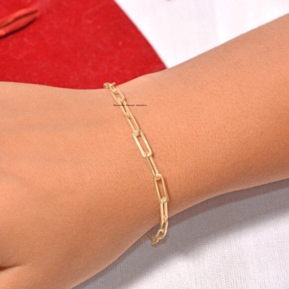 14k Gold Paperclip Bracelet, 14k Paper Clip Bracelet
