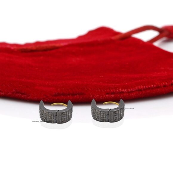 Diamond Huggies Earrings,  925 Silver Round Hoops - Image 4