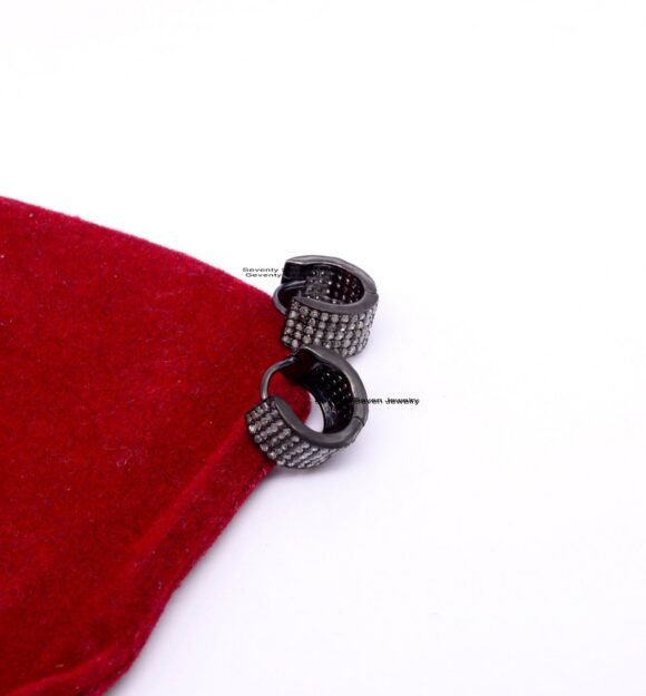 Diamond Huggies Earrings,  925 Silver Round Hoops - Image 5