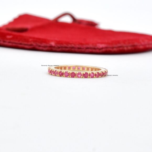 Genuine Ruby Eternity Ring, Ruby Band Ring, Gemstone Band Ring Jewelry - Image 3