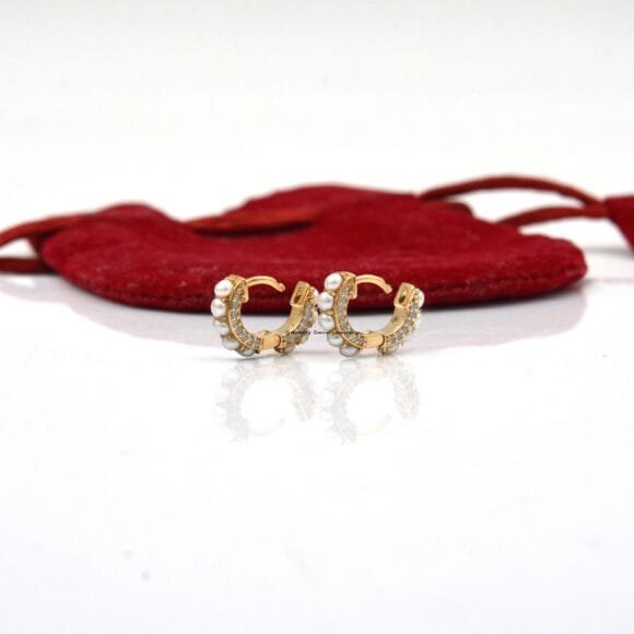 14K Gold Diamond Huggies, Solid Gold Gemstone Huggies - Image 4