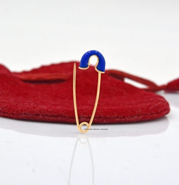 14k Gold Safety Pin Pendant, Safety Pin Enhancer, 14k Enamel Safety Pin Charm Holder - Image 2