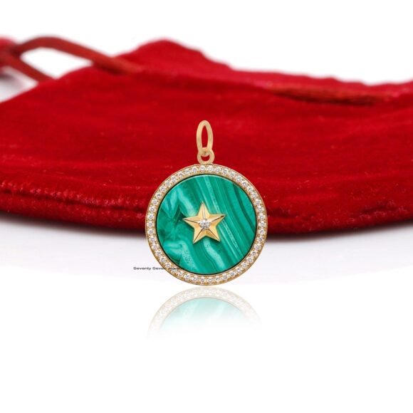 925 Star Disc Pendant, Malachite Round Pendant - Image 2
