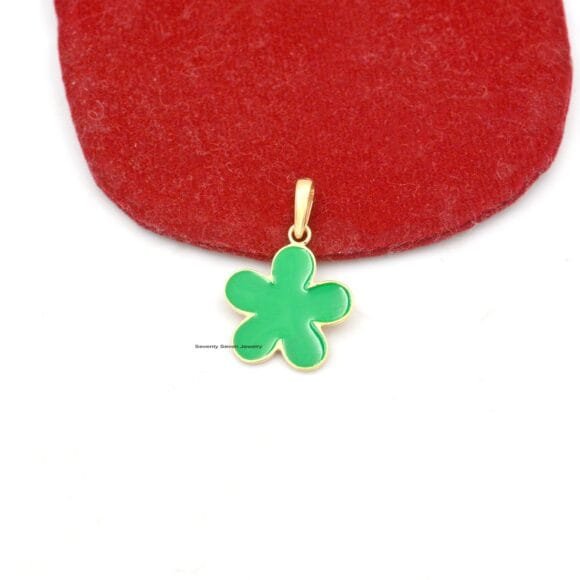 Enamel 14K Gold Flower Charms, 14K Turquoise Enamel Flower Charm