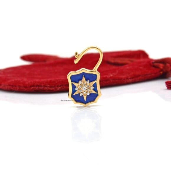 14K Gold Openable Padlock, 14k Blue Enamel Padlock - Image 2