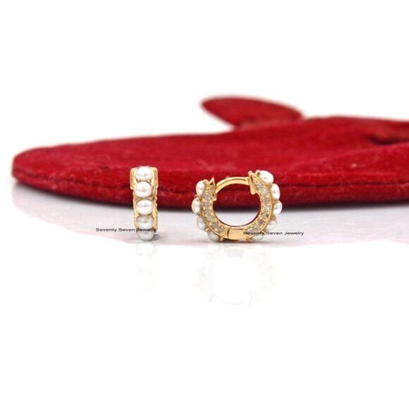 14K Gold Diamond Huggies, Solid Gold Gemstone Huggies