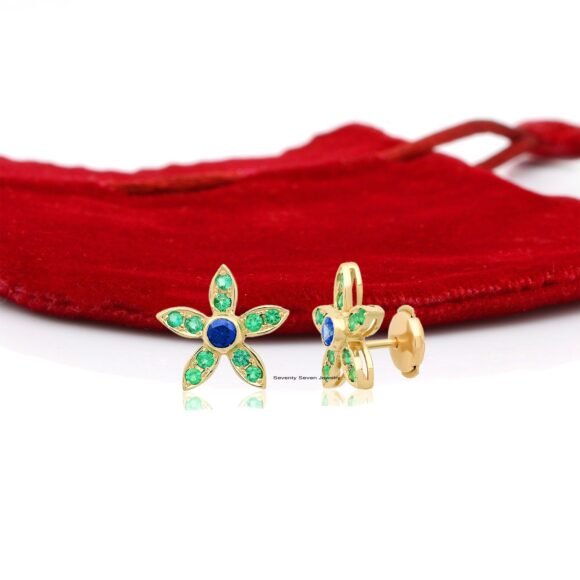 925 Silver Flower Studs, Gemstone Flower Earrings, Mini Studs Earrings, Tiny Studs Earrings