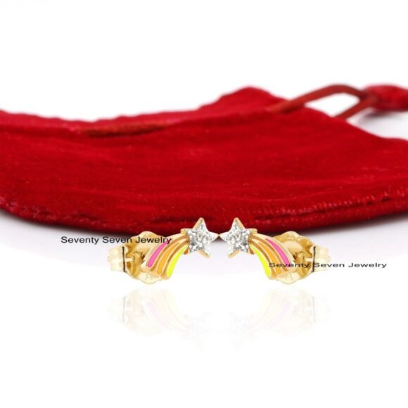 Diamond Shooting Star Studs, Enamel Shooting Star Studs