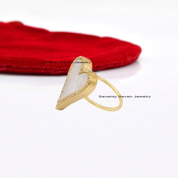 925 Silver Malachite Heart Ring, Pave Diamond Heart Ring - Image 2