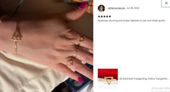 14k Solid Gold Triangle Ring, Hollow Triangle Ring, Gold Geometric Ring - Image 3