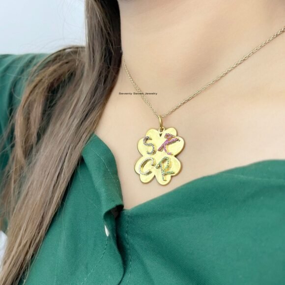 925 Silver Flower Initial Pendant, Gold Vermeil Flower Pendant - Image 2