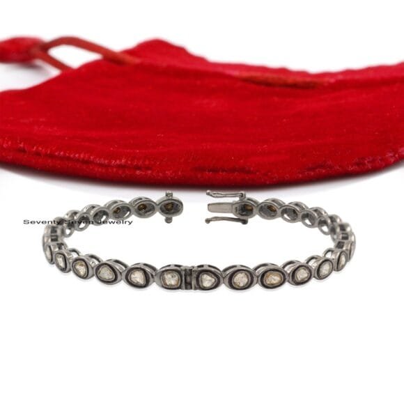 Silver Oxidised Rose Cut Diamond Bangle, 925 Silver Bangle Jewelry - Image 2