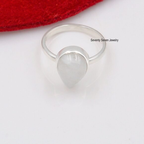 9K Gold Moonstone Ring, Moonstone Pear Shape Ring, Droplet Moonstone Ring - Image 4