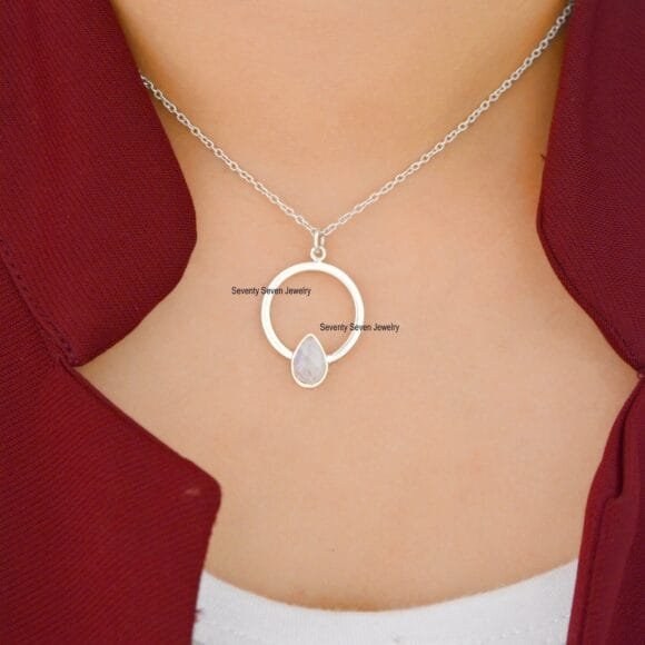 Solid 9K Gold Moonstone Pendant, Crescent Moonstone Pendant - Image 3