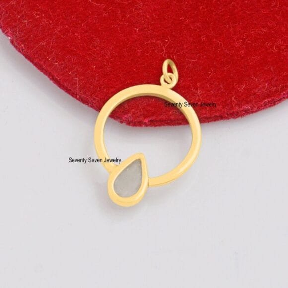 Solid 9K Gold Moonstone Pendant, Crescent Moonstone Pendant - Image 2