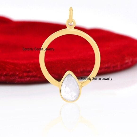 Solid 9K Gold Moonstone Pendant, Crescent Moonstone Pendant