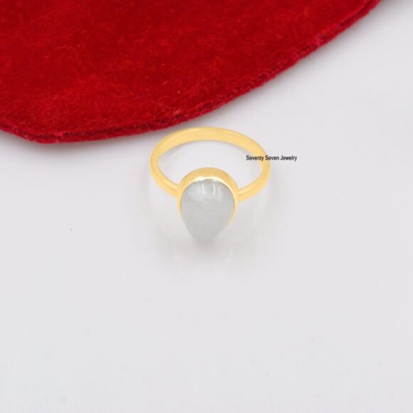 9K Gold Moonstone Ring, Moonstone Pear Shape Ring, Droplet Moonstone Ring - Image 10