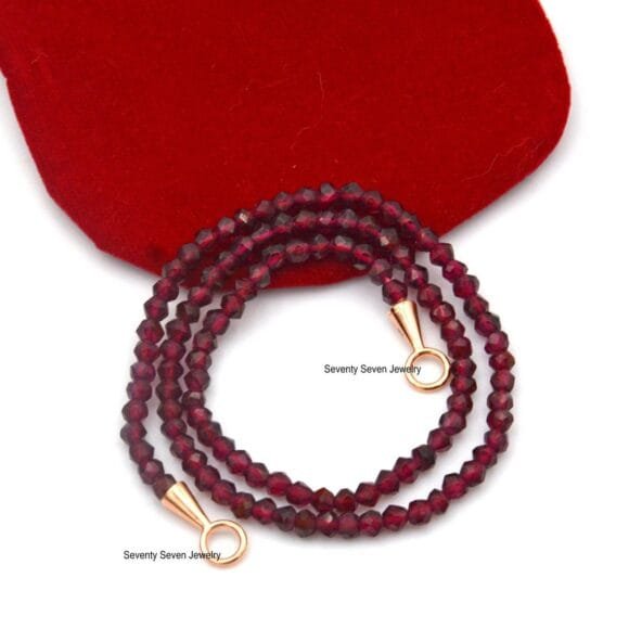 18k Gold Enhancer Beads Chain, Gold Garnet Beads Necklace - Image 2