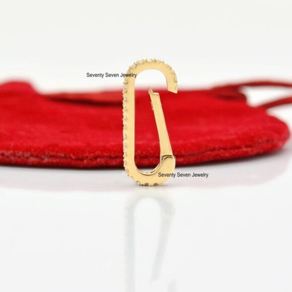 Solid 14K Gold Diamond Push Lock Holder, Gemstone Oval Push Lock - Image 2