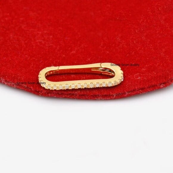 Solid 14K Gold Diamond Push Lock Holder, Gemstone Oval Push Lock - Image 3