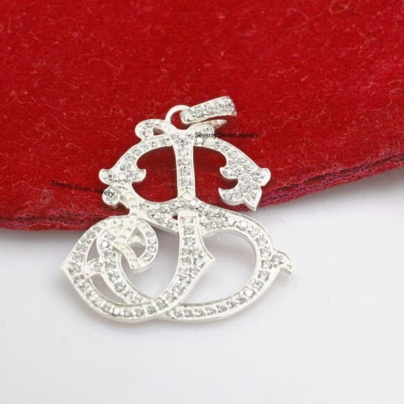Pave Diamond AB-BA Letter Monogram, Silver Monogram Pendant - Image 4