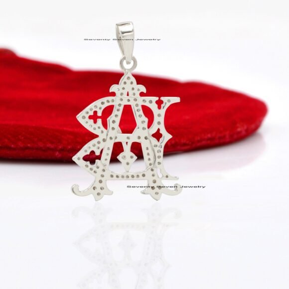 Pave Diamond AB-BA Letter Monogram, Silver Monogram Pendant - Image 6