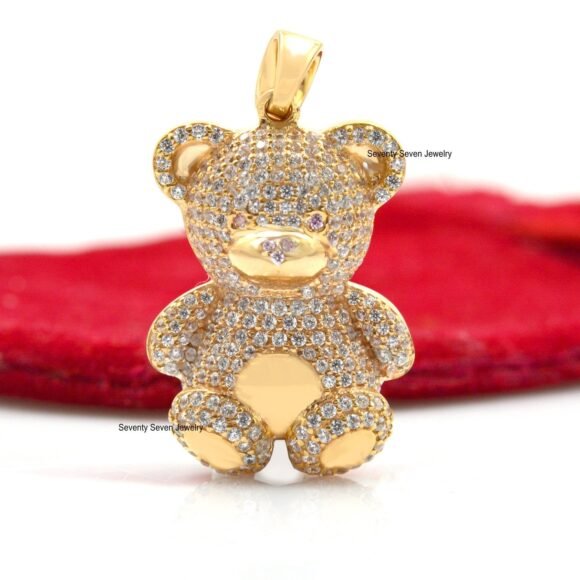 Silver Teddy Charm Pendant, Diamond Teddy Bear Pendant - Image 3