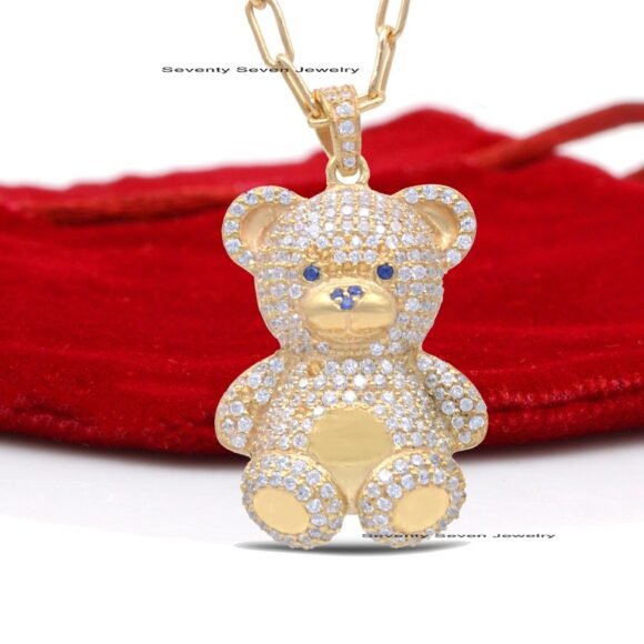 Silver Teddy Charm Pendant, Diamond Teddy Bear Pendant - Image 5