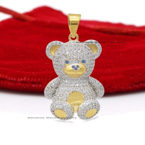 Silver Teddy Charm Pendant, Diamond Teddy Bear Pendant - Image 6
