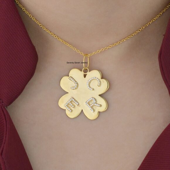 925 Silver Flower Initial Pendant, Gold Vermeil Flower Pendant