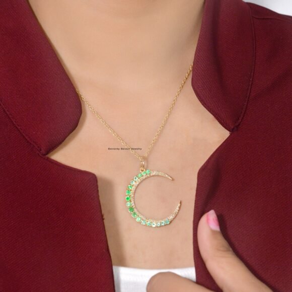 925 Silver Crescent Moon Pendant, Diamond Half Moon Pendant