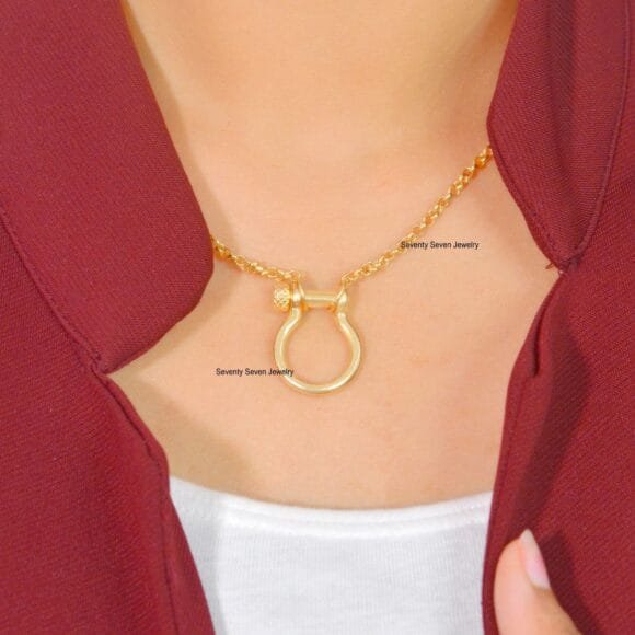 14K Gold Shackle Lock, Gold Shackle Connector Lock, Anchor Shackle Lock