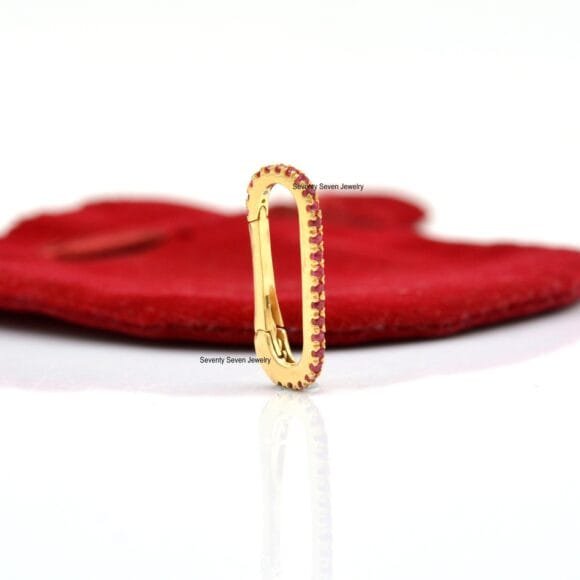 Solid 14K Gold Diamond Push Lock Holder, Gemstone Oval Push Lock - Image 4